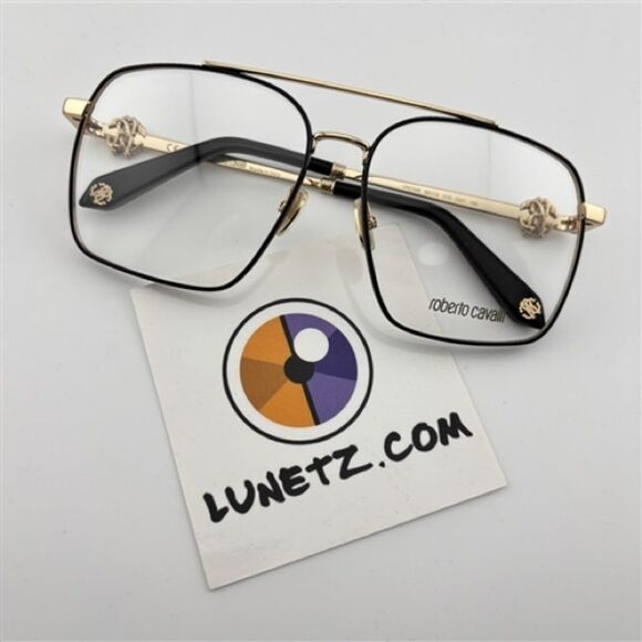 Roberto Cavalli 028 Black and Gold Square Eyeglasses - Picture 1 of 2